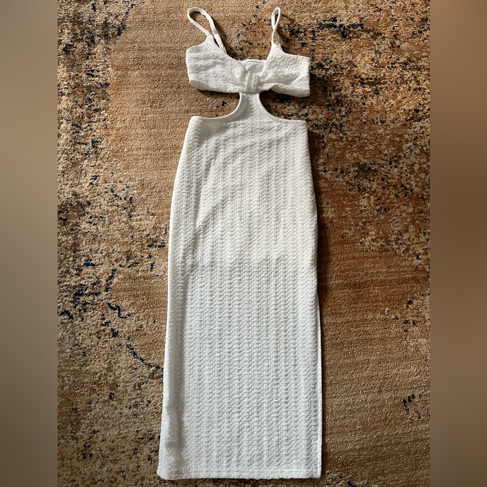White Textured Cut-Out Dress